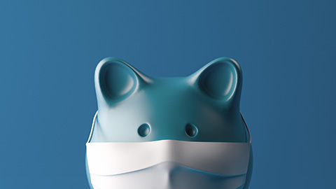 A piggy bank wearing a protective facial mask