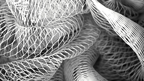 Closeup view of plastic mesh resembling human fascia