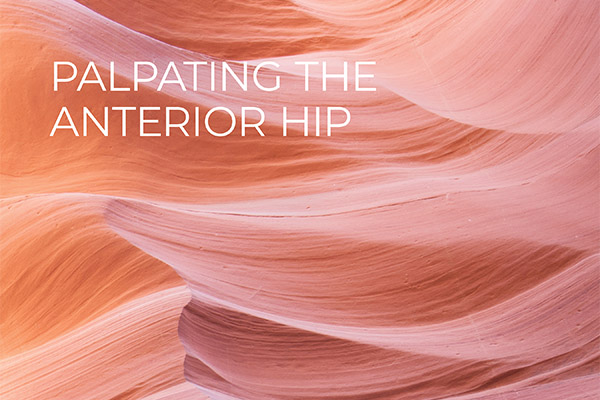 Palpating the Anterior Hip headline superimposed over a cavern.