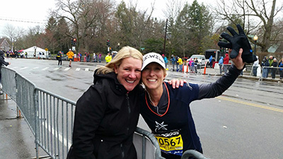 Woman running the Boston Marathon