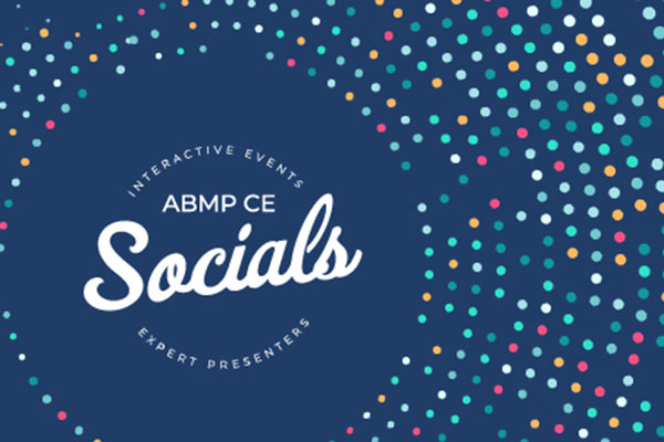 Logo for ABMP's CE Socials continuing education for massage therapists event series