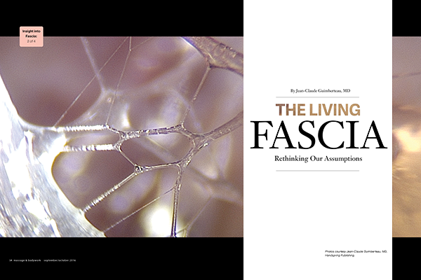 Massage & Bodywork magazine opening spread of Fascia article 