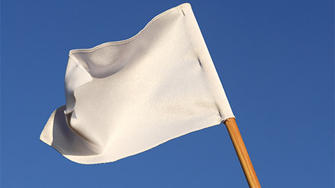 An image of a white flag set against a blue background.