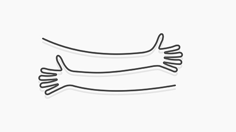 A drawn illustration of two arms sharing a single line