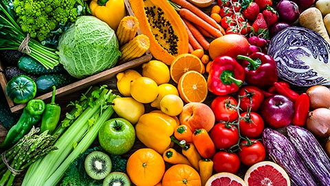 A colorful array of healthy fruits and vegetables