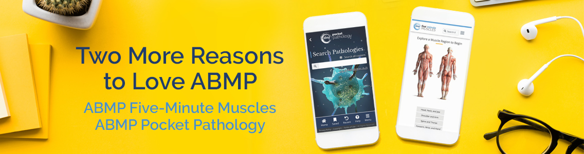 ABMP Apps Logo: ABMP Five Minute Muscles, and ABMP Pocket Pathology