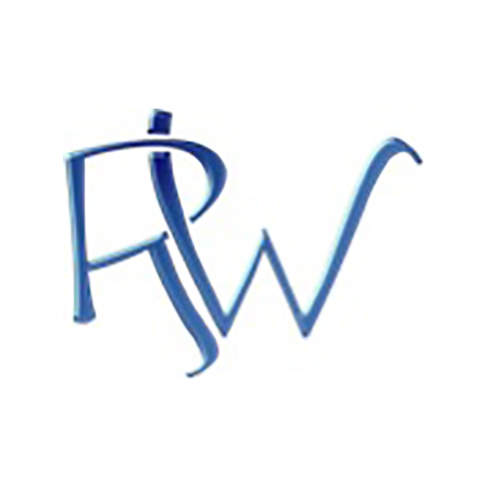 Ruth Werner's logo, a blue R and W